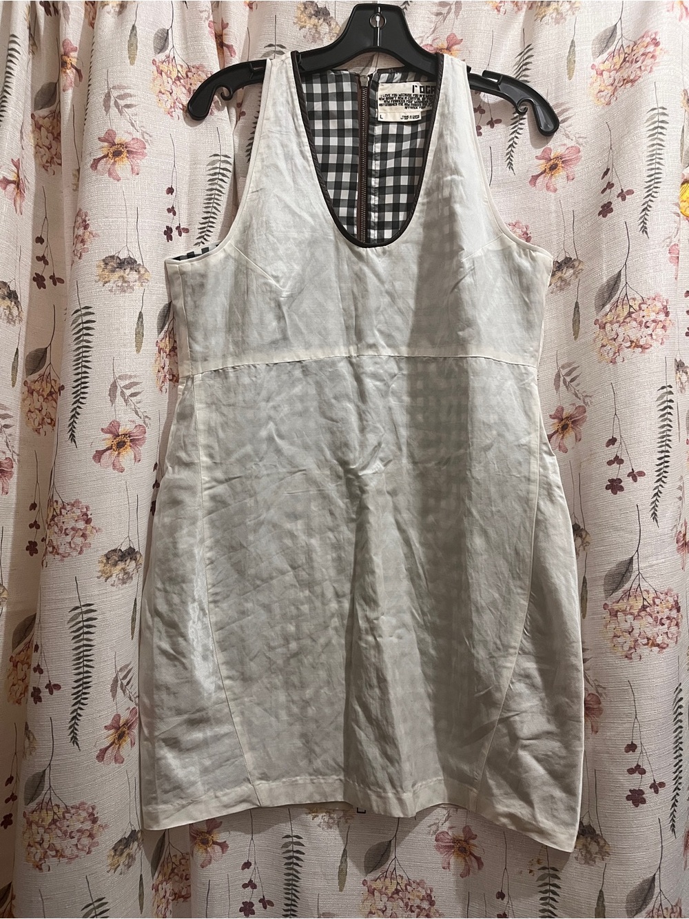 Sleeveless Cream Linen-Blend Midi Dress with Gingham Back